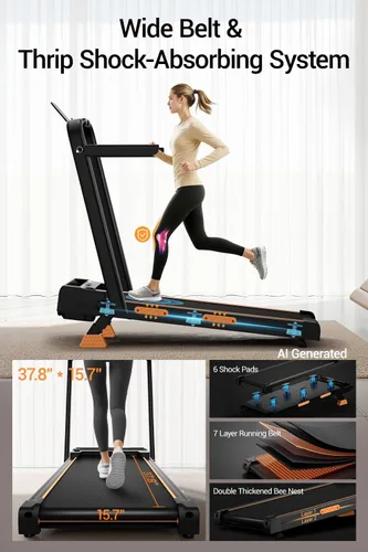 Vista 6 de Walking Pad Treadmill with 15% Incline & Handle Bar, Treadmills for Home