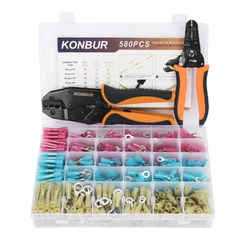 Vista 8 de 580 conectores de cable termorretráctiles – Kit de terminales eléctricos aislados – Surtido de conectores de crimpado automotriz marino impermeable