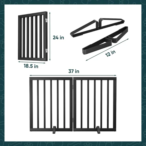Vista 7 de Semiocthome Puertas de bambú para perros para interiores, puertas independientes de 2 paneles para cachorros para la casa con 2 soportes de metal