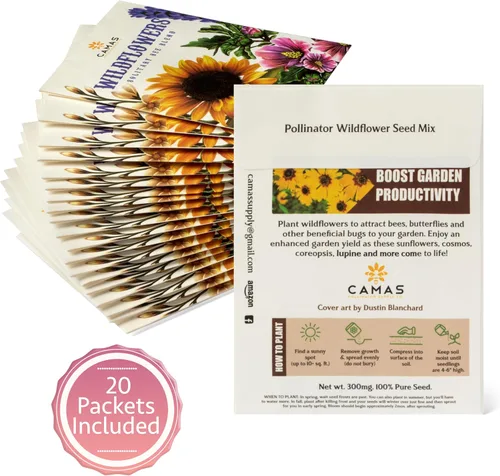 Vista 2 de Camas - Paquetes de semillas de flores silvestres polinizadoras - (20) recuerdos de fiesta para atraer abejas, mariposas y colibríes a tu planta