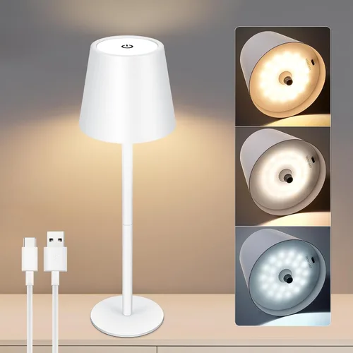 Vista 9 de Lámpara de mesa inalámbrica de metal, lámpara de batería recargable de 5000 mAh con 3 secciones de altura ajustable (8.8 a 20 pulgadas), control