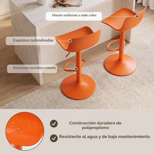 Vista 4 de LSSBOUGHT Taburetes de bar, taburetes de bar giratorios de altura de mostrador con respaldo de carcasa de plástico, sillas de bar ajustables Naranja