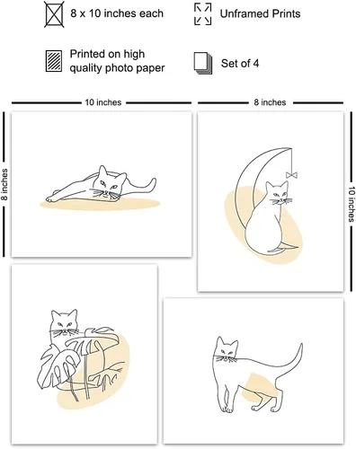 Vista 2 de Arte de pared moderno de mediados de siglo, decoración de pared de gato, regalos para amantes de los gatos para mujeres, carteles abstractos