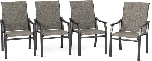 Vista 18 de MFSTUDIO Sillas de comedor para patio al aire libre, 2 sillas de patio con marco de metal con respaldo y reposabrazos, silla de patio resistente