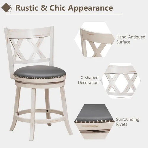 Vista 6 de COSTWAY Juego de 2 taburetes de bar para isla de cocina, taburetes giratorios de altura de mostrador sin brazos de 25.5 pulgadas con asiento