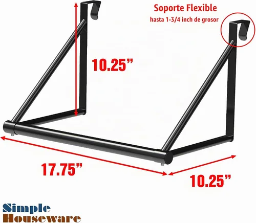 Vista 2 de Simple Houseware - Barra para colgar ropa sobre la puerta, color negro