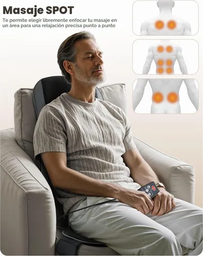Vista 3 de COMFIER - Masajeador Shiatsu de espalda completa para silla con calor, con 2 velocidades Shiatsu, almohadilla de masaje para silla con punto