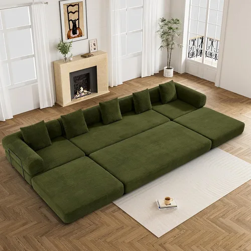 Vista 20 de DAMAIFROM - Sofá cama convertible sin huesos, color beige y blanco 80" Corduroy Modular Compressed Futon Sofa Bed, Pull-Out Cloud Loveseat with
