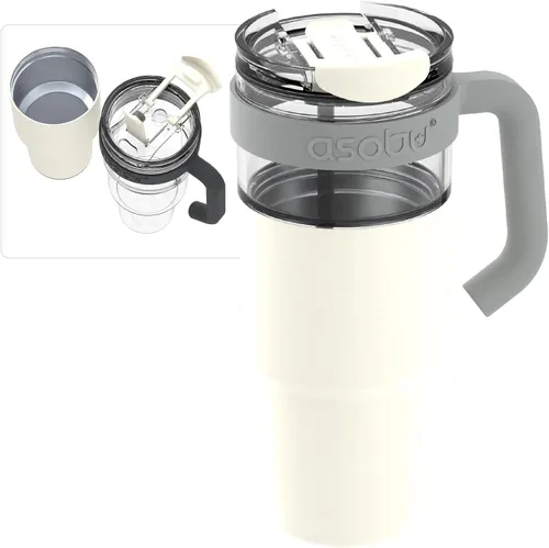 Vista 4 de asobu Taza de viaje 360 – Taza de acero inoxidable aislada al vacío de 28 onzas con tapa y asa a prueba de derrames de 360° – Mantiene las bebidas