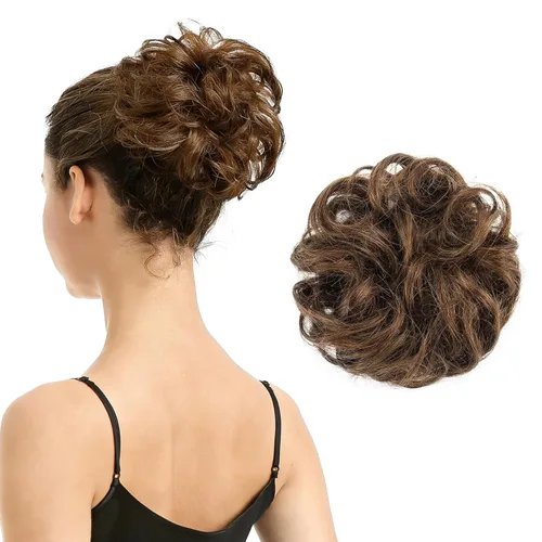 Vista 32 de Barsdar - Moño de cabello 100 % humano, Moño desordenado, Extensiones de cola de caballo, Moño de cabello rizado, Pieza de cabello