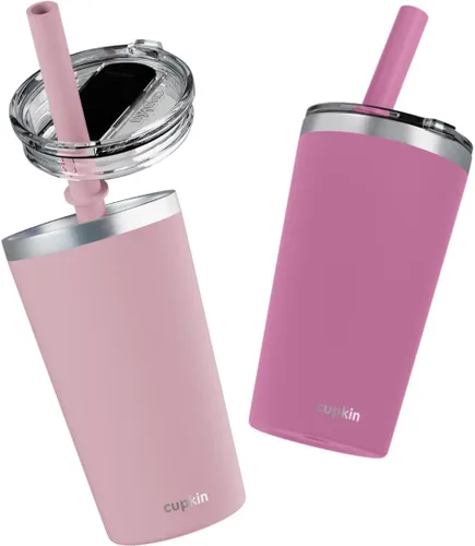 Vista 20 de CUPKIN - Taza apilable de acero inoxidable para niños, taza para batidos, tazas aisladas con recubrimiento en polvo, tapa libre de BPA y pajilla