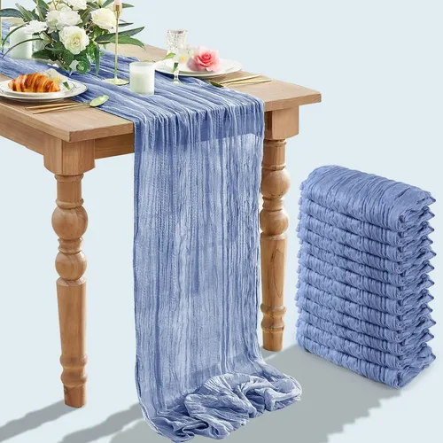 Vista 11 de Paquete de 12 caminos de mesa de gasa arrugada de 35 x 120 pulgadas, estilo bohemio, centros de mesa románticos para mesas, mantel versátil