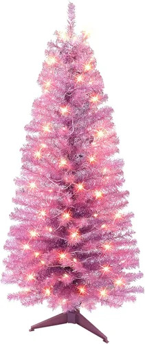 Vista 14 de Árbol de oropel negro preiluminado de 4.5 pies, 160 puntas, 70 luces incandescentes transparentes UL