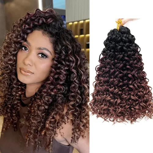 Vista 57 de GoGo Curl Crochet Hair 18 pulgadas onda de agua pelo sintético bohemio ganchillo trenzado jengibre onda profunda extensiones de cabello trenzado