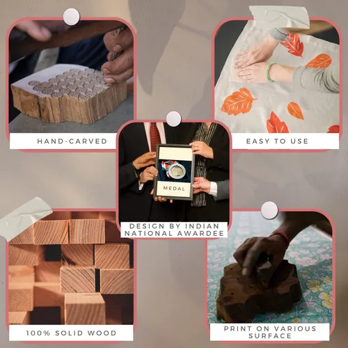 Vista 3 de Sello de madera para impresión en bloque – Sello de henna para borde de sari, textil, arcilla, cerámica, tatuaje – Bloques de impresión de textiles