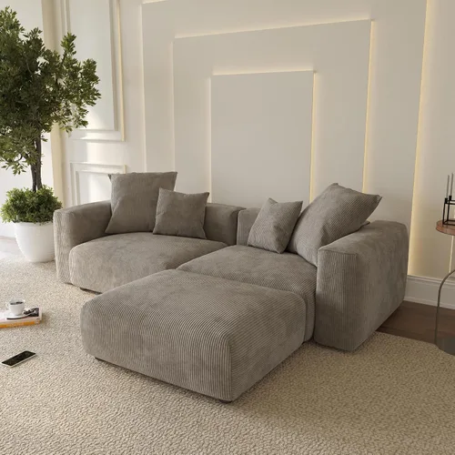 Vista 27 de WJShome Cloud Couch Sofá Seccional Modular, Sofá en Forma de L de 102 pulgadas con Otomana, Sofá de Pana Beige de 3 Asientos, Sofá Seccional