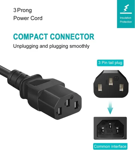 Vista 2 de Cable de alimentación de 3 clavijas para TV LG 42LG50 42LK450 32LG30 42CS570 42LK520 32LV2500 42LF11 42LG20 42LG30 42LG30DC 42LG70 42LG70 42LG20