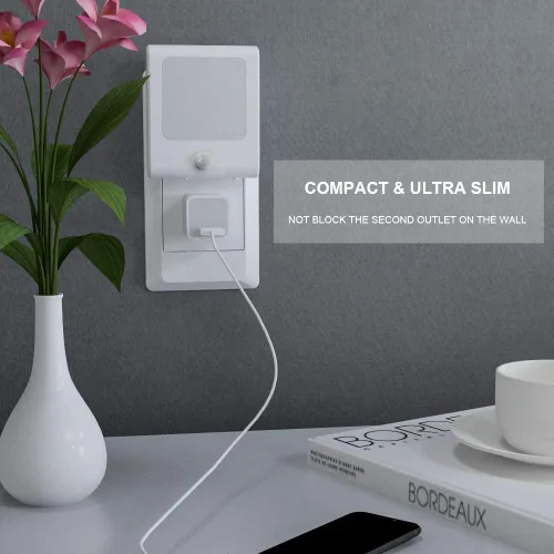 Vista 3 de MAZ-TEK Luces con sensor de movimiento enchufables con brillo ajustable, luz nocturna LED blanca cálida activada por movimiento para pasillo