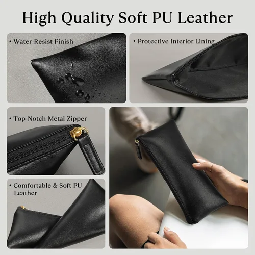 Vista 3 de Estuche para lápices MROCO Bolso negro para lápices Estuche de cuero PU para bolígrafos Pequeña bolsa con cremallera para lápices, bolígrafos
