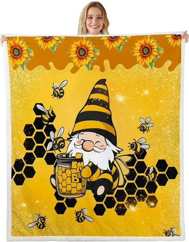 Vista 16 de Erosebridal Cartoon Gnomes Fleece Blanket,Dwarf Throw Blanket 40x50 Inch for Bedroom Living Rooms Sofa Couch,Colorful Stars Sherpa