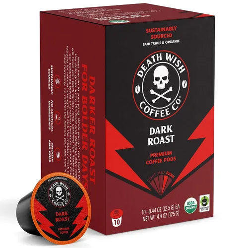 Vista 30 de Death Wish Coffee Cápsulas de tostado medio de una sola porción – El café más fuerte del mundo – Mezcla más ligera de granos arábica audaz y Robusta