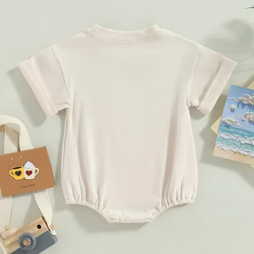 Vista 4 de AEEMCEM Unisex Baby Boy Girl Solid Color Short Sleeve Bubble Romper Oversized T-Shirt Romper Bodysuit Top Summer Clothes