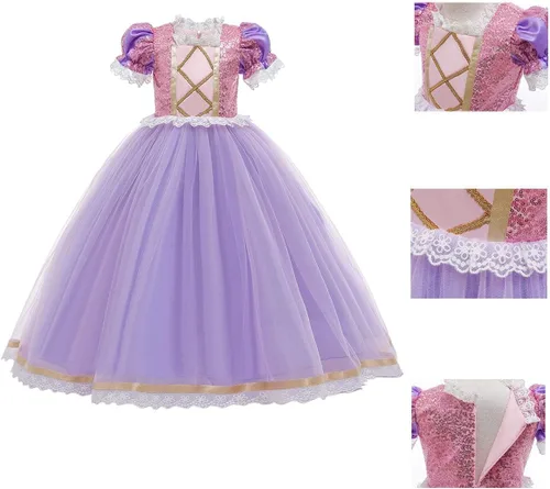 Vista 4 de Disfraz de princesa Sofía Rapunzel para niñas, carnaval, Halloween, Navidad, cumpleaños, fiesta de baile (accesorios)