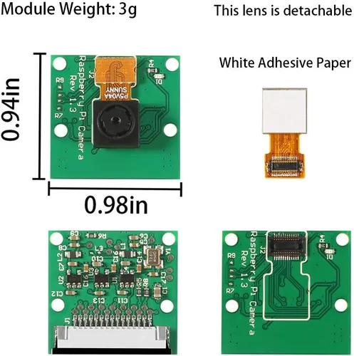 Vista 2 de Aokin para módulo de cámara Raspberry Pi, 5MP 1080P con sensor OV5647 módulo de cámara de video para Raspberry Pi A/B/B+/2/3/3B+/4 con cable