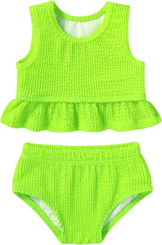 Vista 8 de YOUNGER TREE Traje de baño de verano para niñas pequeñas, sin mangas, traje de baño a rayas, traje de dos piezas, bikini
