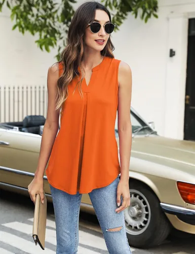 Vista 6 de Newchoice Camisetas sin mangas para mujer, cuello en V, sin mangas, para verano, holgadas, elegantes y casuales