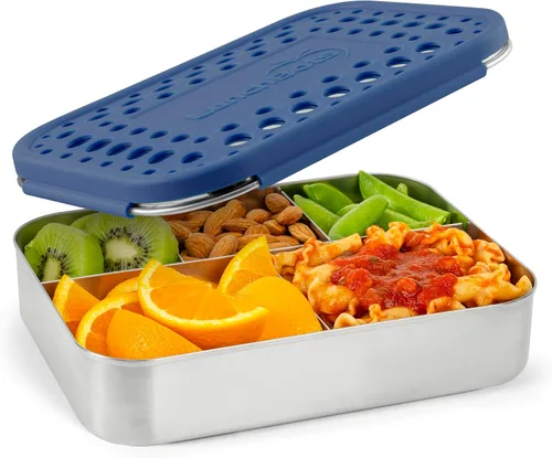 Vista 13 de LunchBots Recipiente de Almuerzo Grande Trio de Acero Inoxidable - Diseño de Tres Secciones para Sándwich y Dos Acompañamientos - Caja de Almuerzo