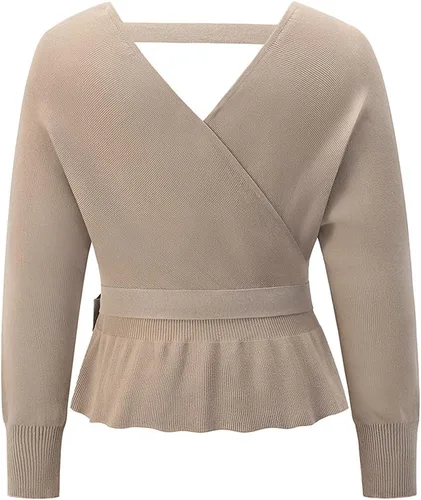 Vista 5 de Vestido tipo suéter con cuello en V y manga murciélago para mujer