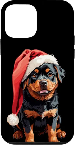 Vista 12 de iPhone 15 Divertido Rottweiler Navidad lindo cachorro con sombrero de Navidad caso