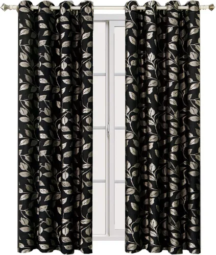 Vista 2 de Royal Tradition Charlotte - Juego de 2 cortinas jacquard de 104 pulgadas de ancho x 63 pulgadas de largo, color moca