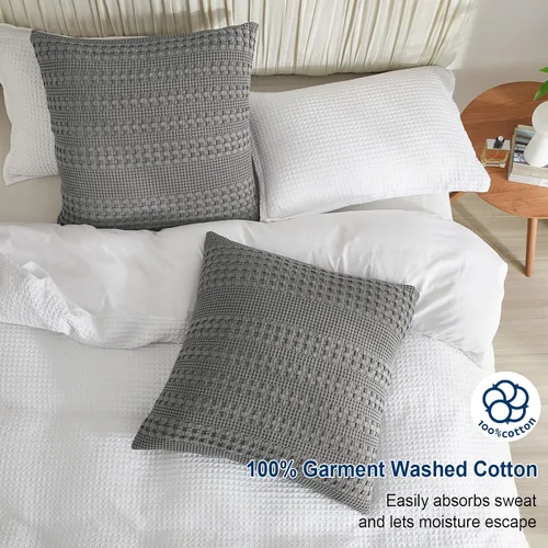 Vista 2 de PHF Fundas de almohada 100% algodón con tejido de gofre de 24 x 24 pulgadas, paquete de 2 fundas cuadradas para decoración elegante del hogar, sin
