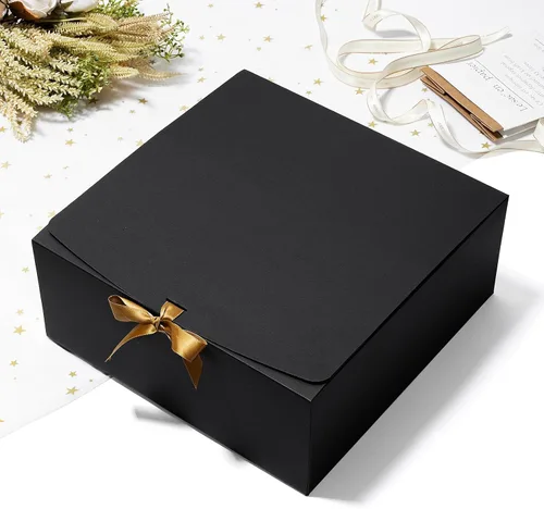 Vista 4 de Mcfleet Cajas de Regalo Negras con Tapas de 12 x 12 x 5 pulgadas, paquete de 10 cajas de propuesta para padrinos de boda, caja de regalo de cartón
