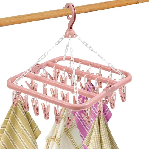 Vista 8 de Percha de clip y goteo, percha de secado para ropa – 1/2 piezas de ropa interior con clips, estante de secado plegable con 32 clips para secar