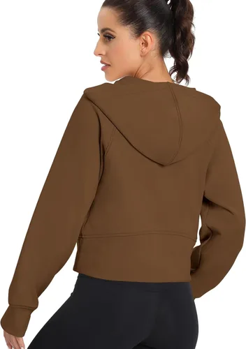 Vista 4 de POGTMM Sudadera corta con media cremallera para mujer, con forro polar, con cremallera de un cuarto, sudadera atlética de moda, trajes de invierno