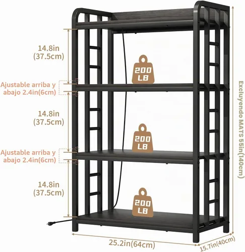 Vista 2 de Estante para panaderos de 4 niveles con almacenamiento y toma de corriente, soporte ajustable para microondas con almacenamiento, estante