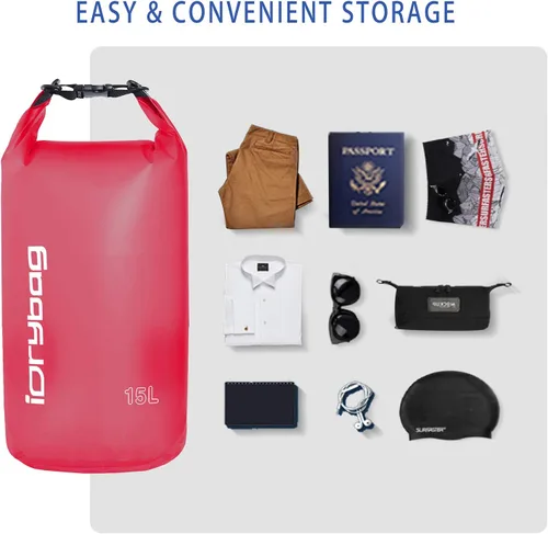 Vista 4 de IDRYBAG Bolsa seca transparente impermeable 2L/5L/10L/15L/20L, pequeña bolsa impermeable para kayak