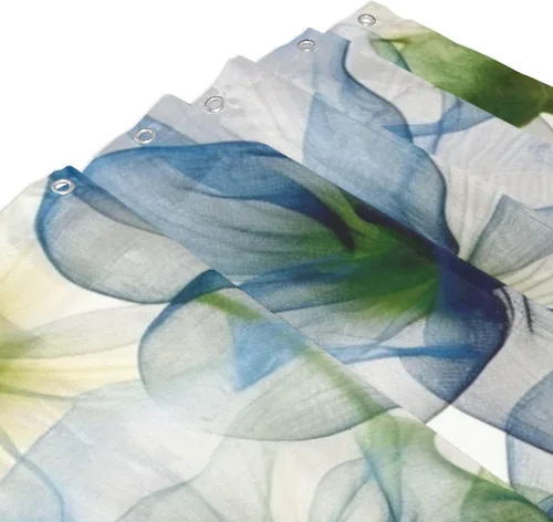Vista 3 de YLATY2774 - Cortina de ducha de flores abstractas para baño, juego de cortina de ducha bohemia floral azul y verde, tela transparente, moderna
