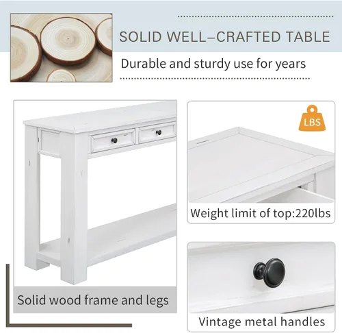 Vista 5 de Merax Sofa Table with Storage Drawers and Bottom Shelf, Rustic Console Table with Thickened Legs, Long Entryway Table for Hallway & Living Room