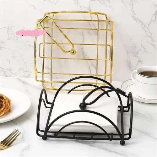Vista 7 de Rustic Metal Napkin Holder Square Paper Organizer Kitchen Restaurant Tabletop(1 Black)