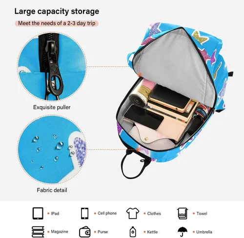 Vista 6 de Mochila de tenis para mujeres y hombres, transpirable, con purpurina falsa, con diseño de estrella de dibujos animados, bolsa de tenis azul