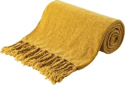 Vista 18 de BATTILO HOME Manta de Chenille Beige para Sofá, Manta Decorativa con Flecos Aterciopelados Color Caqui Tostado para Sofá Decoración del Hogar