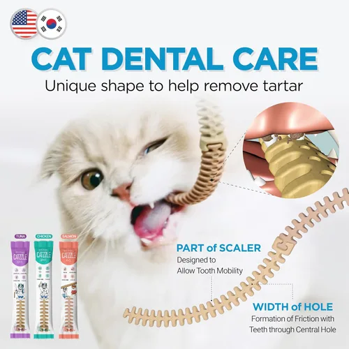 Vista 2 de CATZZLE Golosinas para gatos, masticables dentales para gatos de interior, limpieza de dientes de gato, aperitivos para el cuidado dental – control