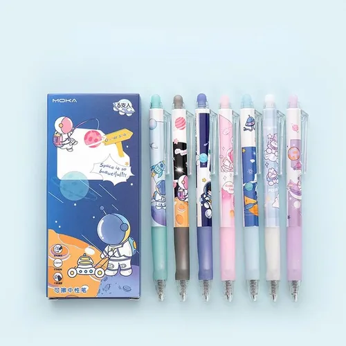 Vista 11 de 6 bolígrafos kawaii borrables con borradores, bonitos bolígrafos de gel con estampado de dibujos animados kawaii de 0.020 in, bolígrafos de tinta