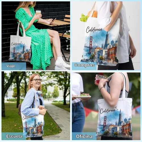 Vista 6 de Bolsa de algodón para mujer, regalos de recuerdos, bolsas de tela reutilizables, regalos de diseño artístico de acuarela