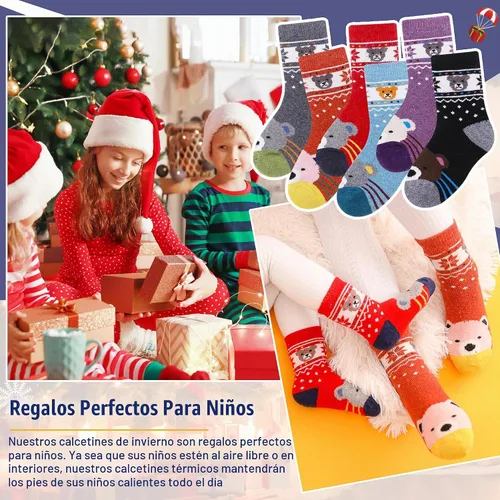 Vista 5 de Eocom Calcetines de lana para niños y niñas, cálidos, térmicos, de invierno, gruesos, suaves, de senderismo, calcetines de regalo, 6 pares 6 pares