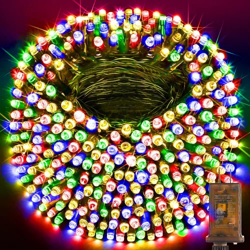 Vista 17 de KNONEW Guirnalda de luces de Navidad para interiores, 60 pies, 180 luces LED impermeables para exteriores, 8 modos de iluminación, función